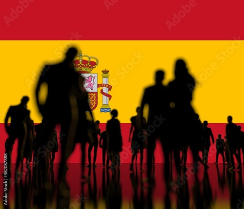Unknown people on the flag of Spain background 3d rendering