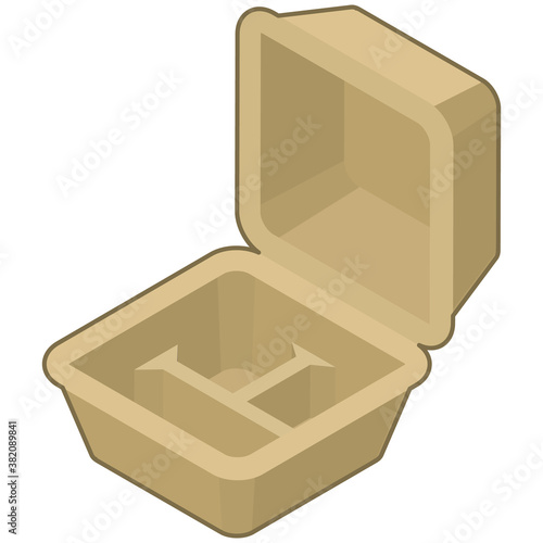 Empty take-out containers. Isometric colorful illustration.(テイクアウト用　フートパック 仕切り付き　縁あり)
