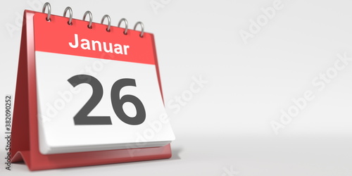 January 26 date written in German on the flip calendar page. 3d rendering