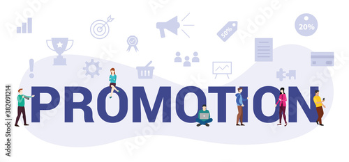 promotion business concept with modern big text or word and people with icon related modern flat style