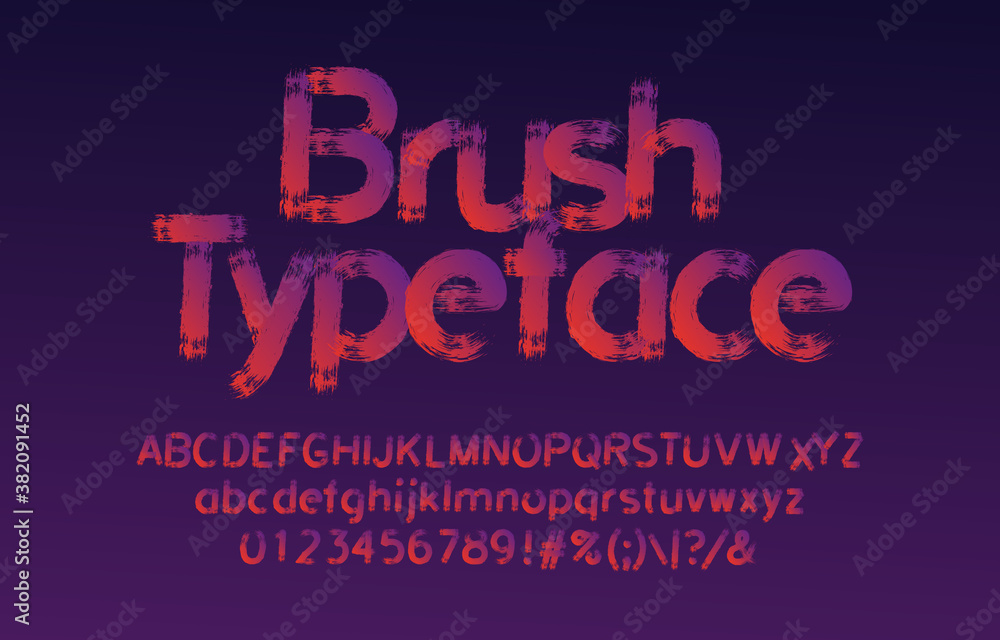 Brush stroke alphabet font. Uppercase and lowercase handwritten letters, numbers and symbols. Stock vector typescript for your typography design.