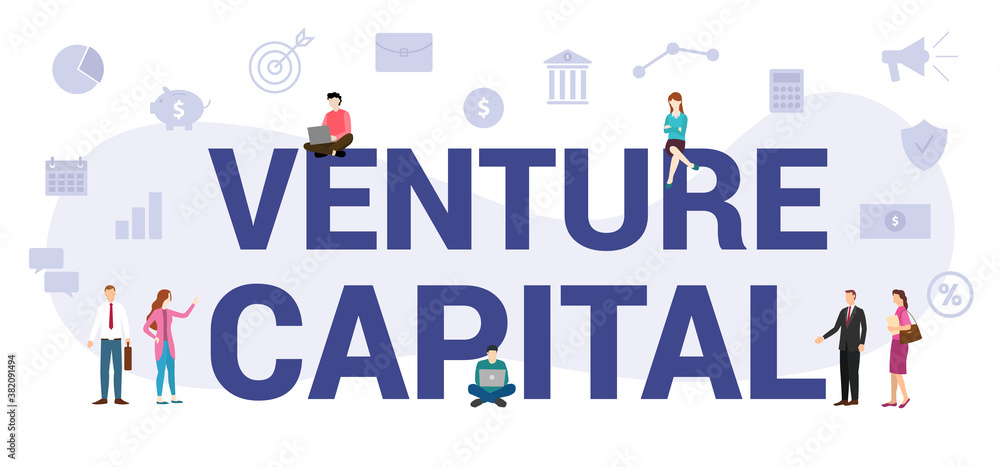 vc venture capital concept with modern big text or word and people with icon related modern flat style