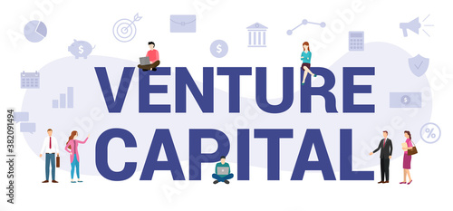vc venture capital concept with modern big text or word and people with icon related modern flat style