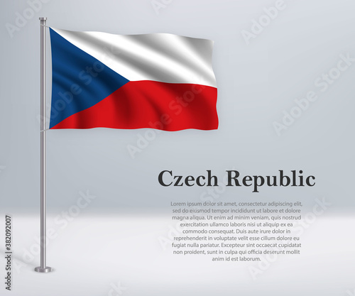 Waving flag of Czech Republic on flagpole. Template for independence day