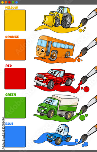basic colors set with cartoon vehicle characters