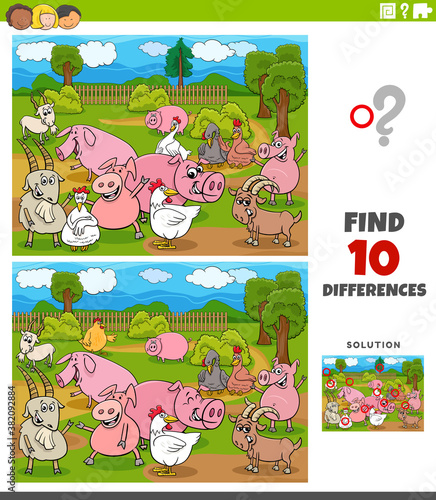 differences educational game with farm animal characters