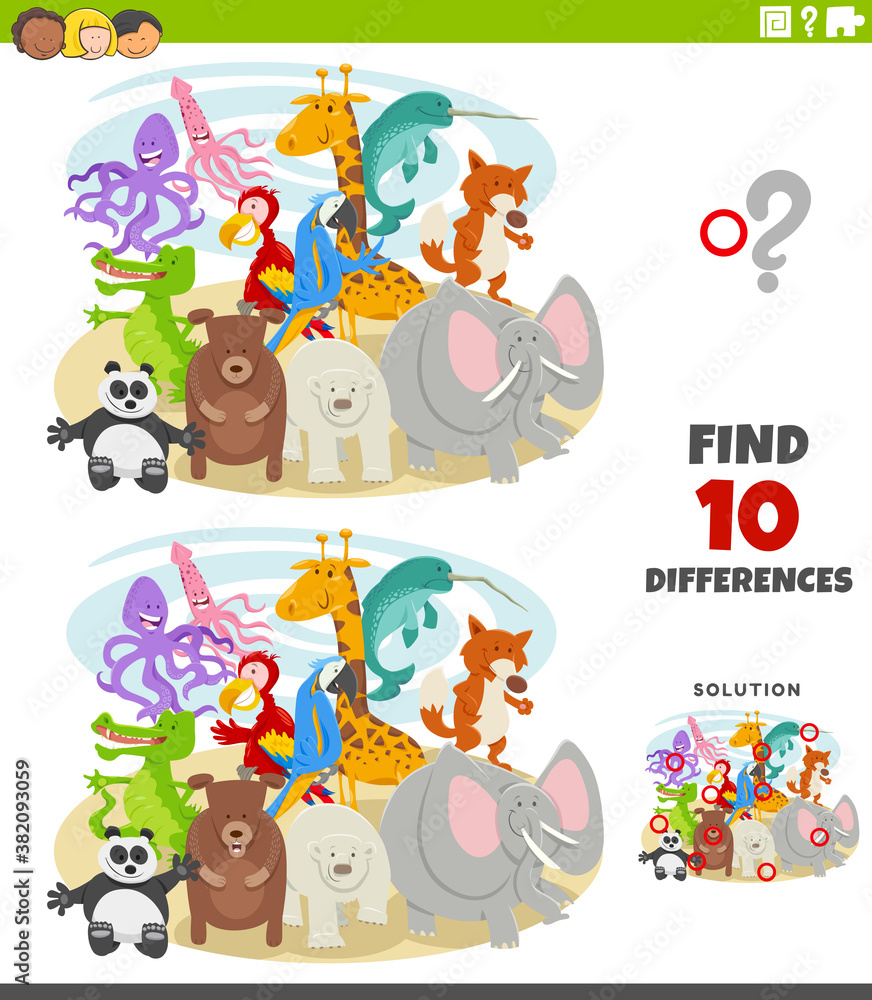 differences educational game with wild animal characters differences educational game with wild animal characters