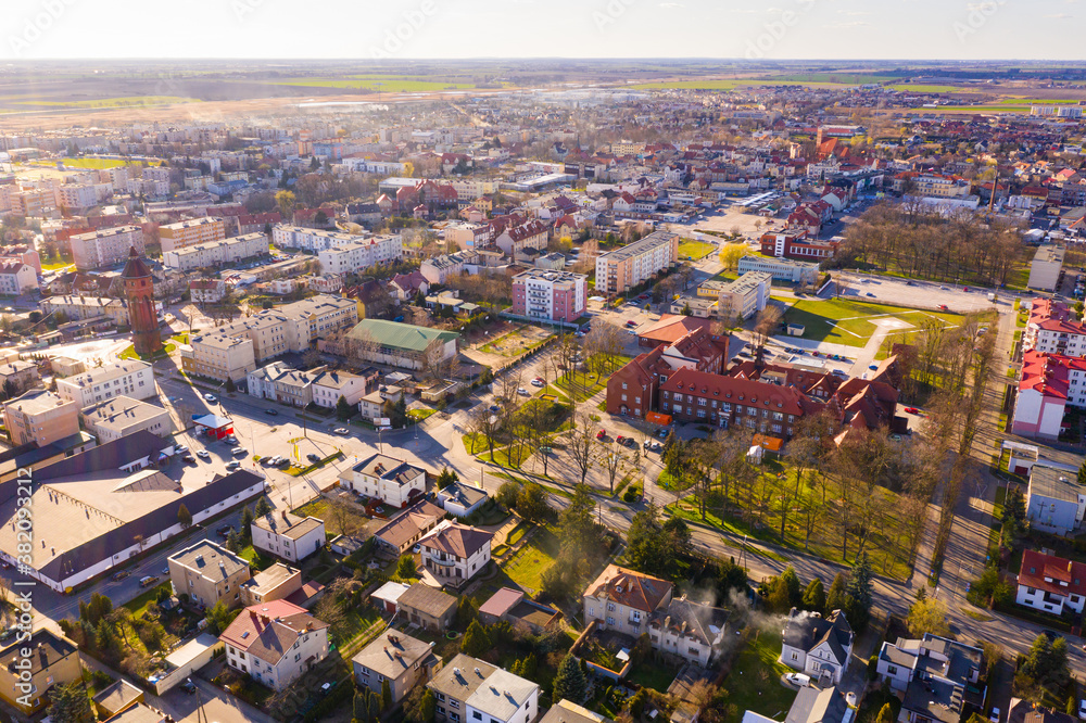 Obraz premium Panoramic view from the drone on the city Sroda Wielkopolska. Poland