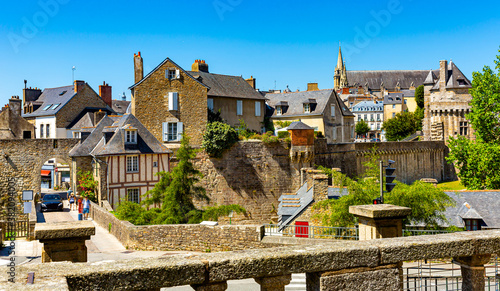 Tableau sur toile Picturesque view of old city walls and houses of Vannes town in Morbihan departm