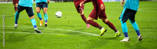 banner of soccer game players fighting for football