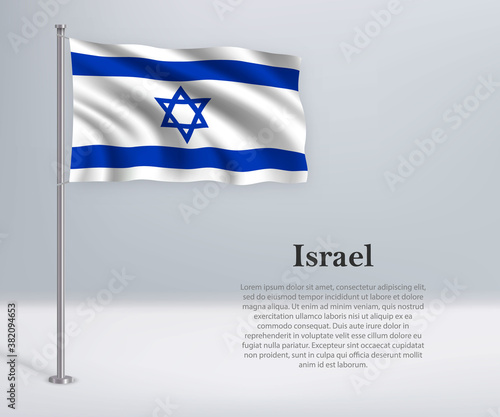 Waving flag of Israel on flagpole. Template for independence day