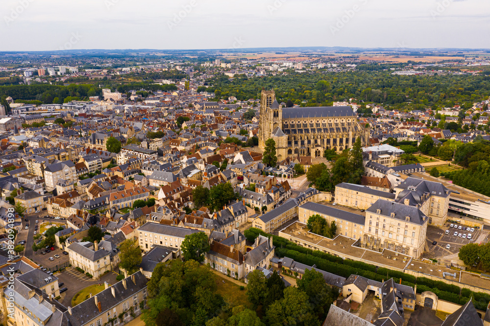 Scenic top view of the city Loches and the Royal castle Loches. France