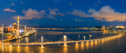 Aerial photography of night scene of Macao, China