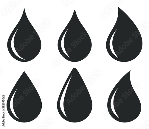 Water drop shape icon symbol set. Flat style outline. Vector illustration image. Plumbing logo. Isolated on white background. 
