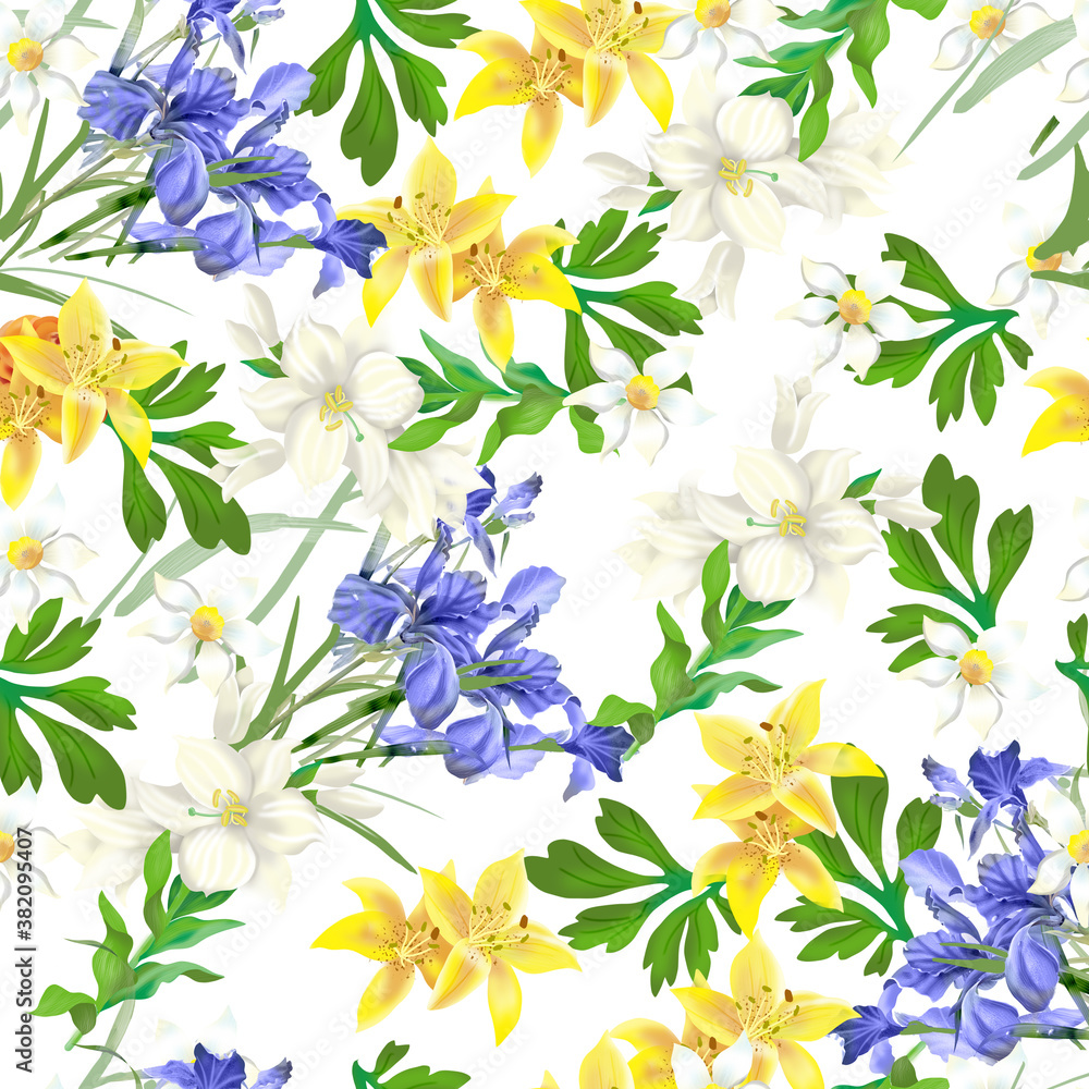 patterns and frame of blue and yellow flowers for design
