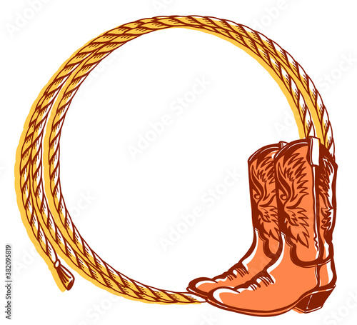 Photographie Cowboy rope frame with Western cowboy boots