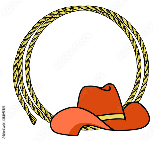 Cowboy rope frame with Western hat. Vector illustration cowboy background for text