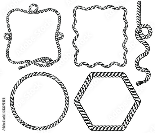 Rope frame. Set of rope frames background for text or design isolated on white