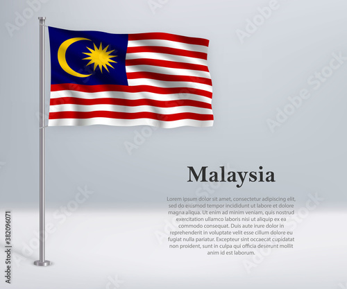 Waving flag of Malaysia on flagpole. Template for independence day