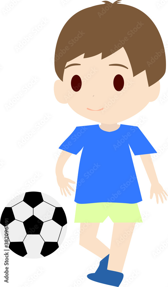 元気にサッカーをする可愛い子供のイラスト