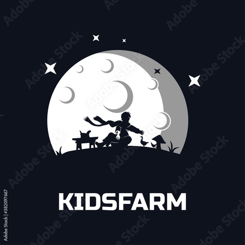Kids farm illustrations logo design template