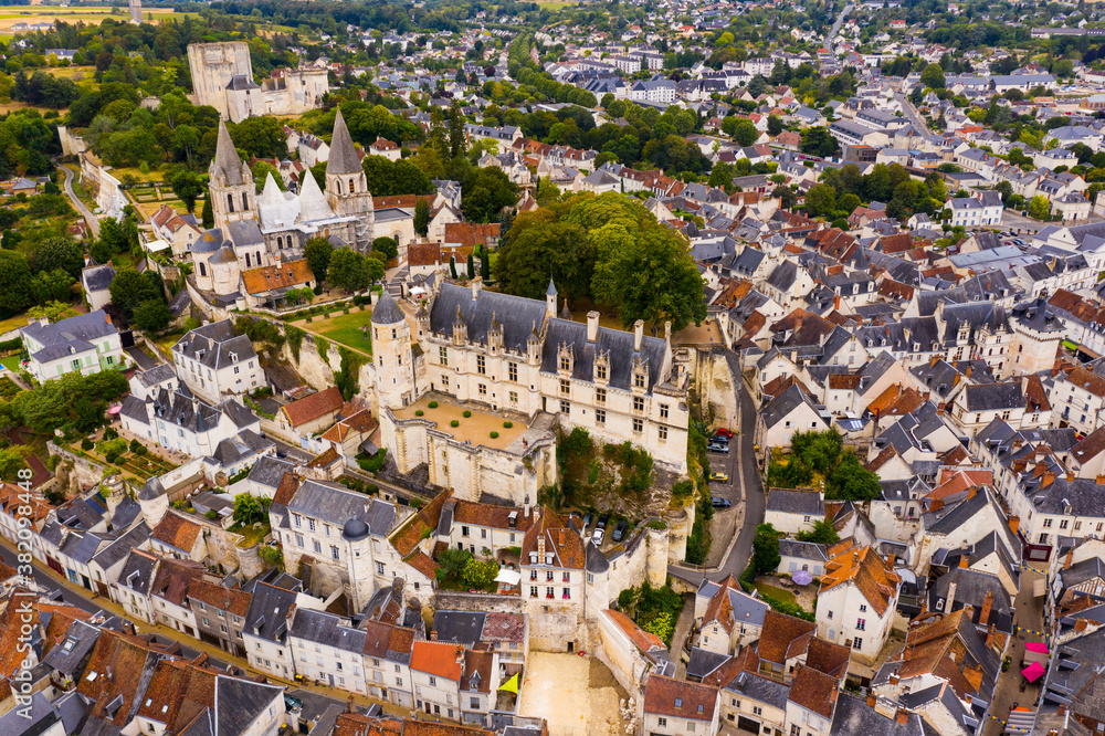 Scenic top view of the city Loches and the Royal castle Loches. France