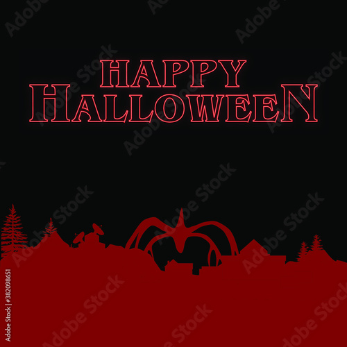 Happy Halloween Graphic Holiday Neon Logo TV Retro 80's Silhouette Vector Art