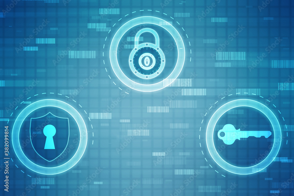 Fototapeta premium Closed Padlock on digital background, Technology security concept. Modern safety digital background. Lock Protection system, Cyber Security and information or network protection
