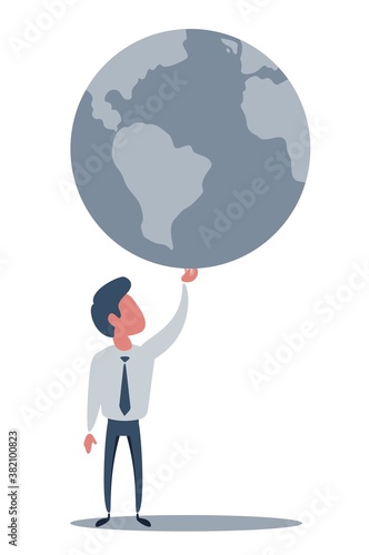 Businessman holding the world in his hands. Stock vector illustration for poster, greeting card, website, ad, business presentation, advertisement design.