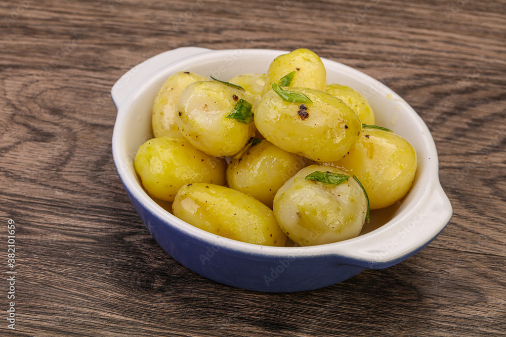 Young boiled potato in the bowl