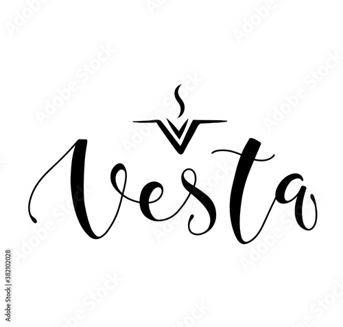 Vesta - astrological symbol and hand drawn lettering - Black vector illustration isolated on white background
