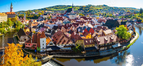 Aerial view of picturesque Czech town Cesky Krumlov