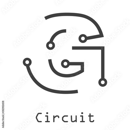 Logotipo abstracto letra inicial G lineal como circuito electrónico en color gris