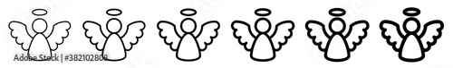 Angel Icon Black | Angels Illustration | Christmas Symbol | Wings Logo | Halo Sign | Isolated | Variations