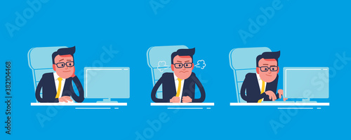 Furious boiling raging frantic, businessman. Thinking, thoughtful uncertain puzzled manager.