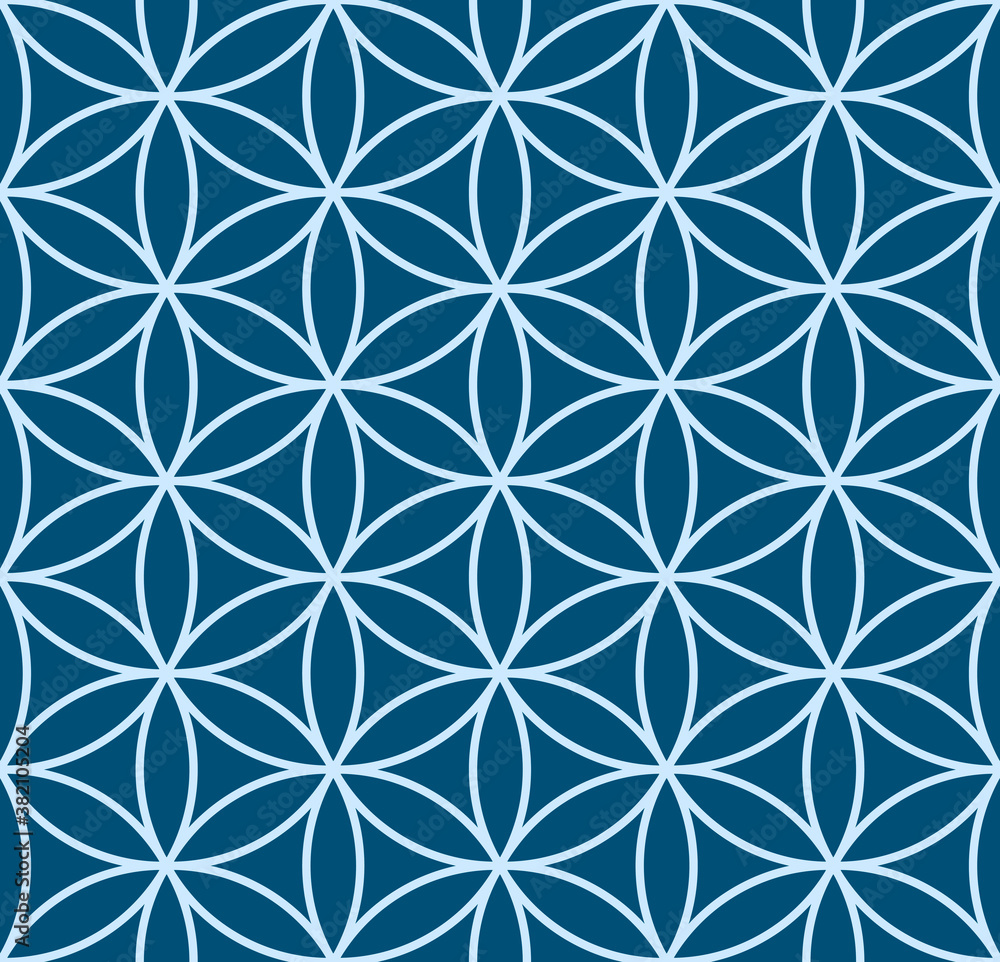 Japanese Hexagon Flower Vector Seamless Pattern