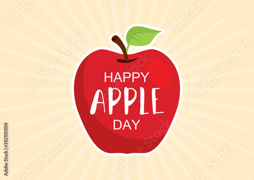 Happy Apple Day vector. One red apple with the inscription icon vector. Apple Day Poster, October 21. Important day