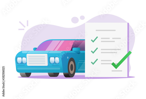 Car vehicle maintenance inspection checklist review report vector 3d, auto diagnostic checkup list form document with check mark ticks, automobile registration fix estimate, analyzes state test