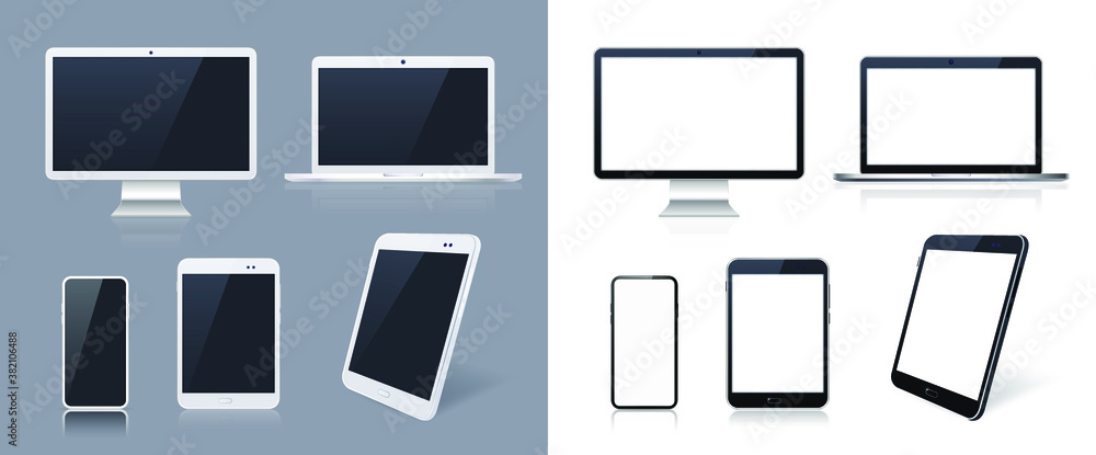 Technological Gadgets on Dark and White Background . Isolated Vector Elements