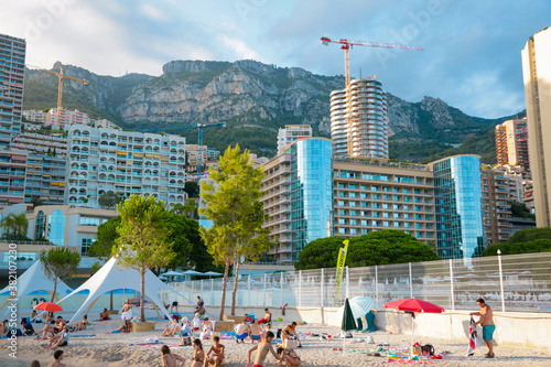 Monaco-Montecarlo, wonderful city of the cote-d‚ÄôAzur with its marine and architectures, Larvotto Beach,  in a sunny day with blue sky photo