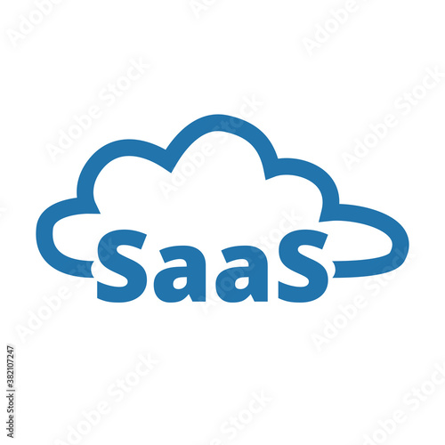 Software as a service. SaaS technology icon, logo. Packaged software, decentralized application, cloud computing. Gear wheels. Application service. Vector illustration.