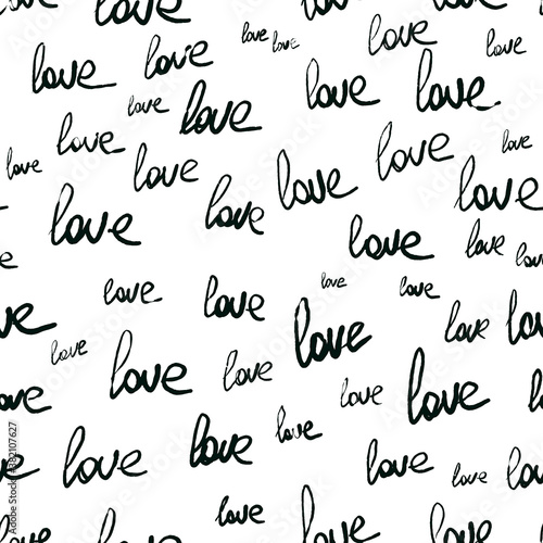 Love romantic seamless pattern. Repeating handwritten love word.