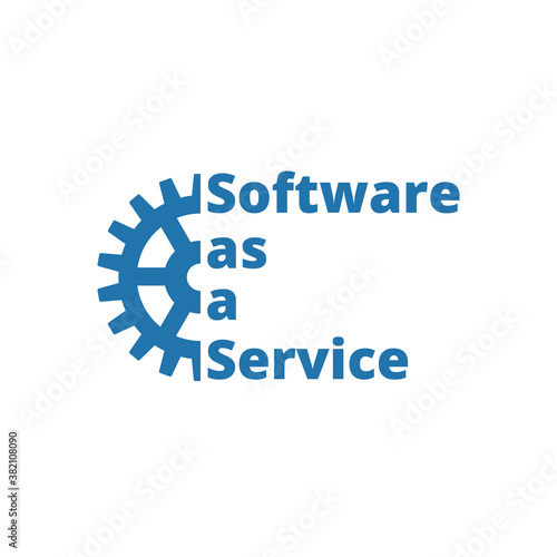 Software as a service. SaaS technology icon, logo. Packaged software, decentralized application, cloud computing. Gear wheels. Application service. Vector illustration.
