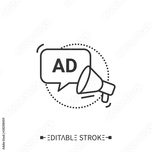 Audio description line icon. Loudspeaker. Announcement. Disabled people orientation. Accessible city. Barriers-free environment for disabled people.Isolated vector illustration. Editable stroke 