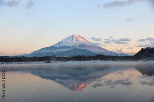 精進湖夕暮れの逆さ富士