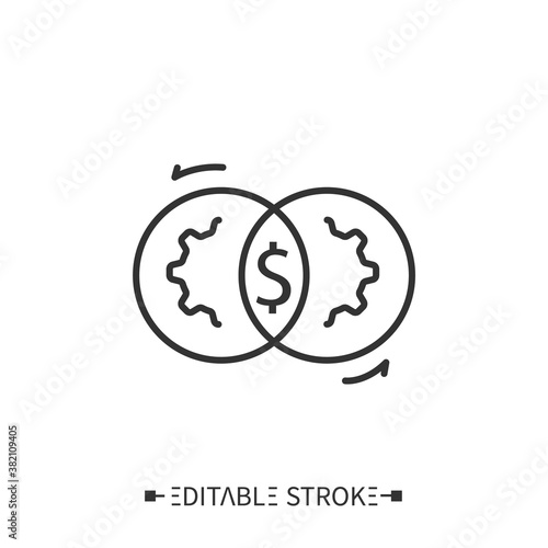Synergy effects icon. Combination of factors and characteristics with positive financial outcome. Outline drawing. Synergistic benefits concept. Isolated vector illustrations. Editable stroke 