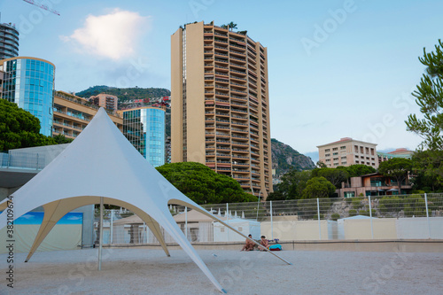 Monaco-Montecarlo, wonderful city of the cote-d‚ÄôAzur with its marine and architectures,  in Larvotto beach, in a sunny day with blue sky photo