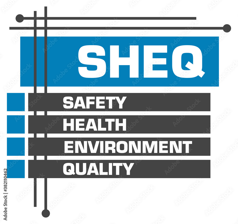 SHEQ - Safety Health Environment Quality Blue Grey Boxes Top Bottom Squares SHEQ - Safety Health Environment Quality Blue Grey Boxes Top Bottom Squares