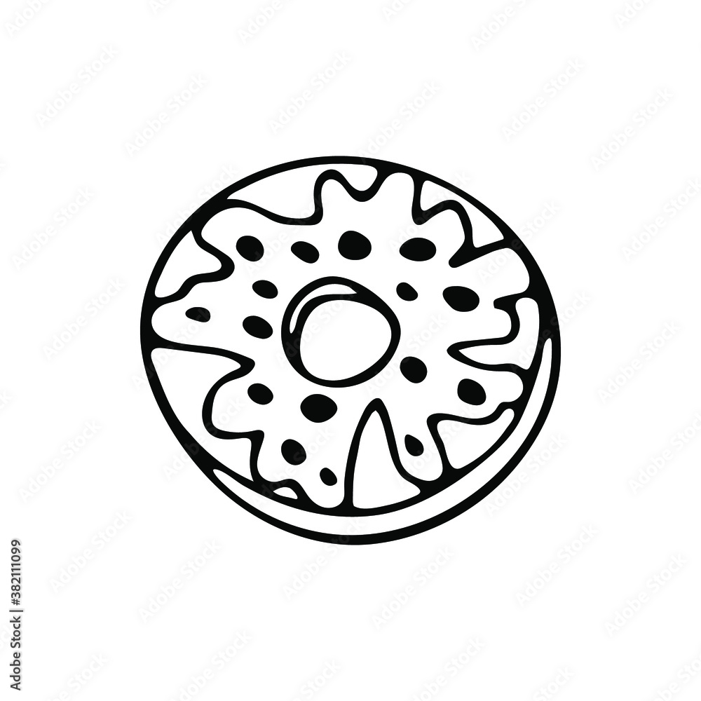 Hand drawn doodle donut. Sweets and pastries on a white background. Vector illustration. Hand drawn doodle donut. Sweets and pastries on a white background. Vector illustration.