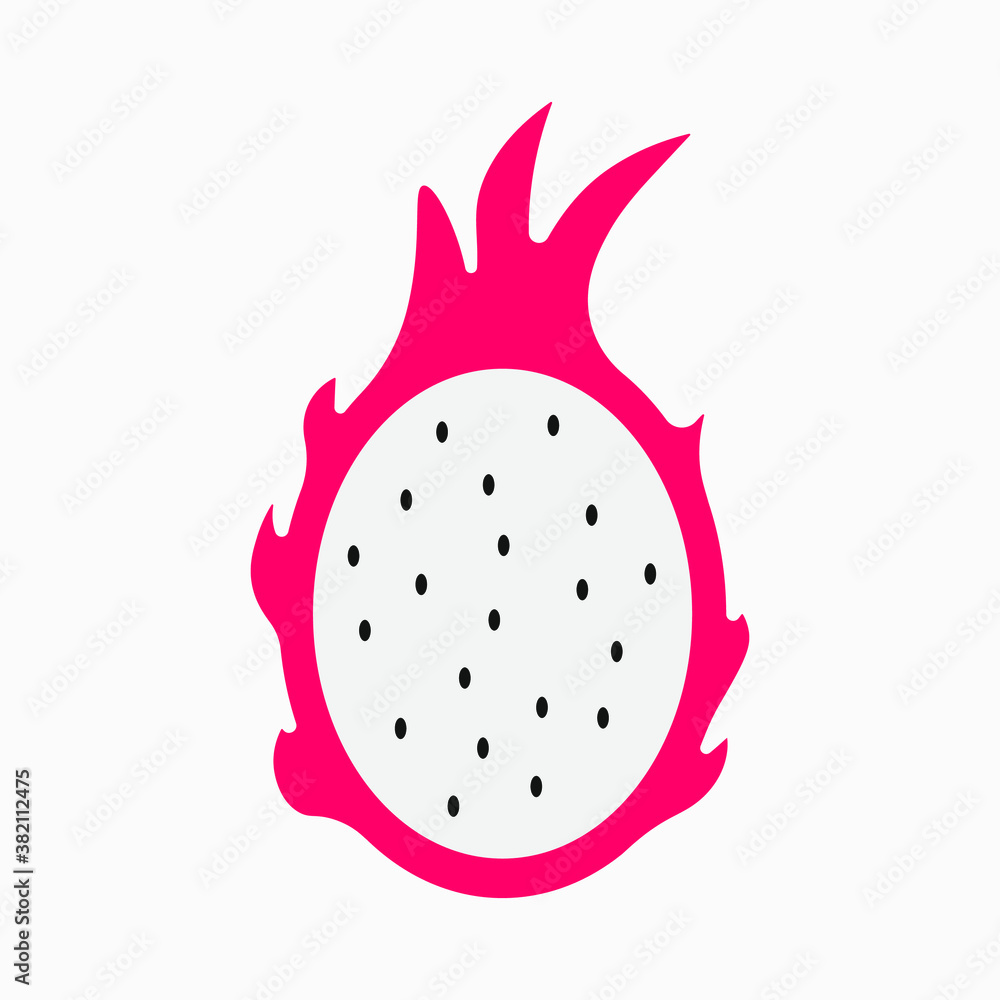 Simple vector illustration of a dragon fruit isolated on white background. Exotic fruit vector icon. Pitaya fruit symbol. Simple vector illustration of a dragon fruit isolated on white background. Exotic fruit vector icon. Pitaya fruit symbol.